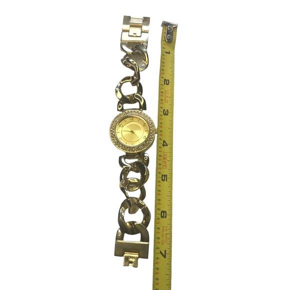 Lemon yellow gold shimmer face watch chunky chain bracelet rhinestones bling - Picture 7 of 12